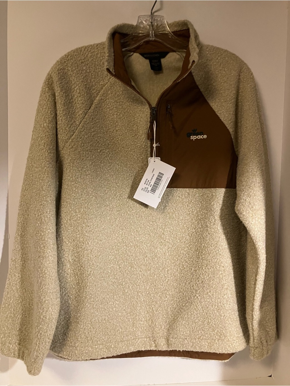 Teddy Sherpa Quarter-Zip Jacket in Cream with Brown Panel - Women's